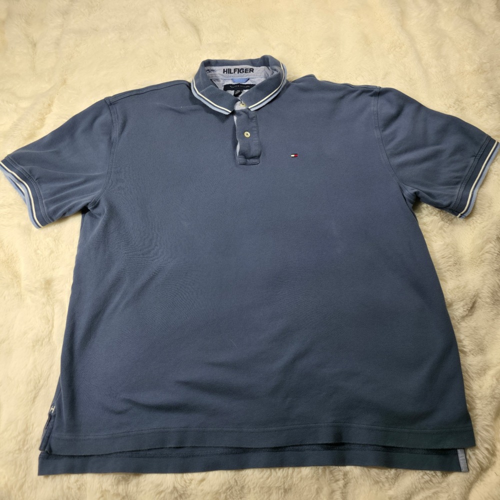 Tommy Hilfiger Polo Shirt Mens XXL Blue Excellent Short Sleeve Pique Cotton 674
